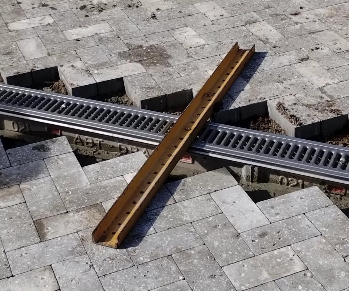 6 inch trench drain installation with rails for leveling